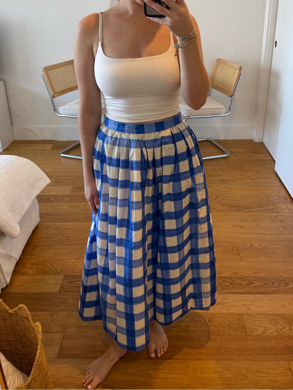 Zara blue and white check skirt with pockets